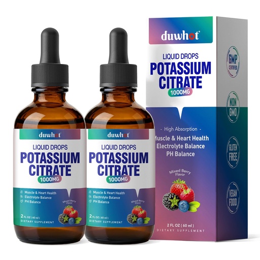 [BRSRGBIECV5BGGQ4] Liquid Potassium Citrate Supplement, Potassium 1000mg Drops for Women & Men, with Zinc Citrate, Vitamin B6, Sodium & Taurine, High Potassium Electrolytes, 4 Fl Oz