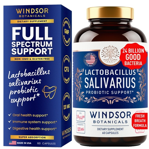 [BRSRO2T4BEDWYGYY] Lactobacillus Salivarius Probiotic - 24bn CFU L Salivarius Dental Probiotics for Teeth and Gums - Bad Breath Treatment for Adults, Immune Support, Digestive Health - 60 Oral Probiotic Capsules