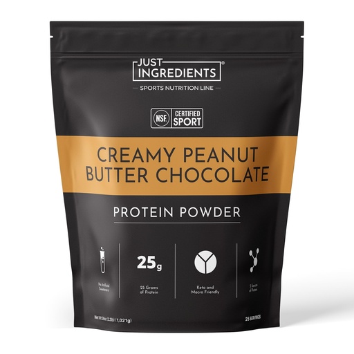 [BRSREHAFBV5AMEQY] JUST INGREDIENTS Creamy Peanut Butter Chocolate Protein Powder - NSF Certified - 25 Servings