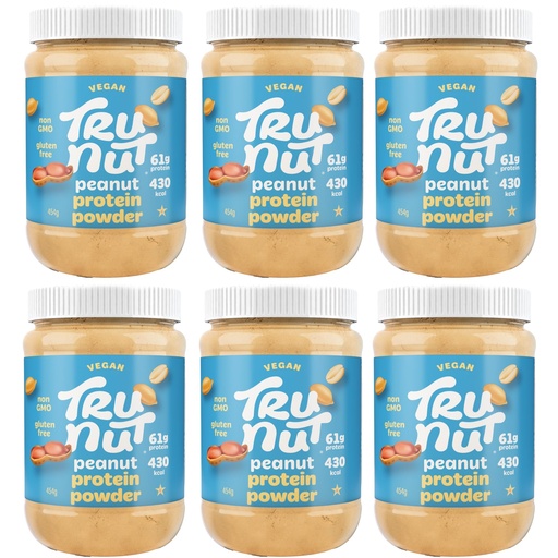 [BRSREGD3BANGA3L6] Tru-Nut Vegan Peanut Protein Powder - 20g of Protein, 140 Calories, Ideal for Smoothies and Protein Shakes, Versatile and Easy to Use, No Sugar Added, Low Carb, Gluten Free, 16oz Jar (Case of 6)
