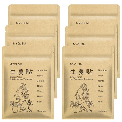 [BRSRGCQHOIFGCETJ] 60pcs Ginger Patch Natural Herbal Hot Patches, Pain Relief for Neck, Shoulder,Back,Waist,Hand,Knee, Foot,Joint and Muscle,Long Lasting Relief