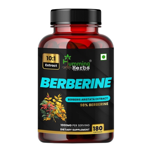 [BRSREFAKA4AWKA3X] Humming Herbs Berberine Supplement 10:1 Extract – Berberis aristata Extract (Berberine HCl) 1000 mg – 180 Vegan Capsules, 90-Day Pack