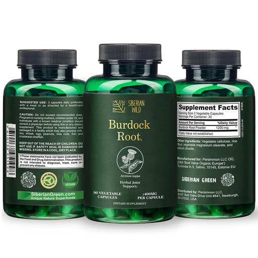 [BRSRABICDFYWGFLZ] Burdock Root Supplement – 90-Count Vegan Burdock Root Capsules – 1200mg Extract for Support Skin and Nails – Siberian Botanical Ingredients