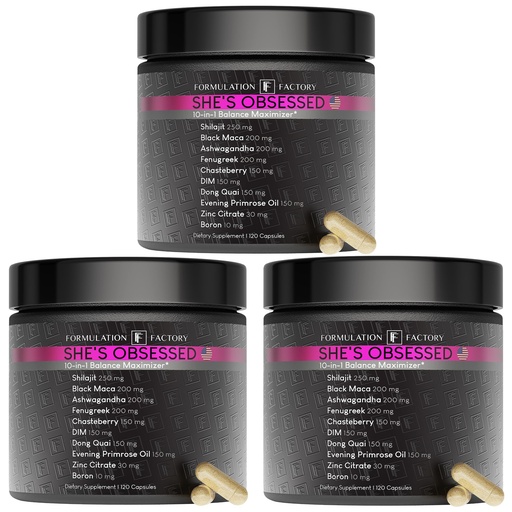 [BRSRE2Y2DN4AYFIY] Formulation Factory She's Obsessed: 10-in-1 Hormone Balance Maximizer with Shilajit, Maca, Ashwagandha, DIM, Dong Quai, Zinc & More for Vitality & Balance 360 Count (Pack of 3)