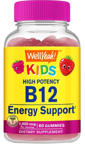 [BRSRMCDYBF5WMGT7] WellYeah Vitamin B12 Gummies for Kids - Boost Energy, Improve Brain Function, and Strengthen Immune System - Non-GMO, Gluten-Free - Great Tasting Berry Flavor - Easy to Chew - 60 Gummies