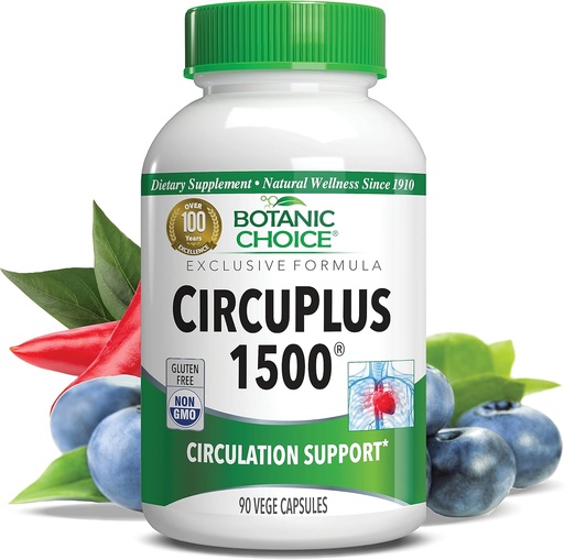 [BRSWYYI7OR6R4CDX] Botanic Choice CircuPlus 1500 - Heart Health & Circulation and Vein Support Supplement - Vitamin B1, Cayenne Pepper, Hawthorn, Ginkgo Biloba for Adults Men & Women (90 Capsules)