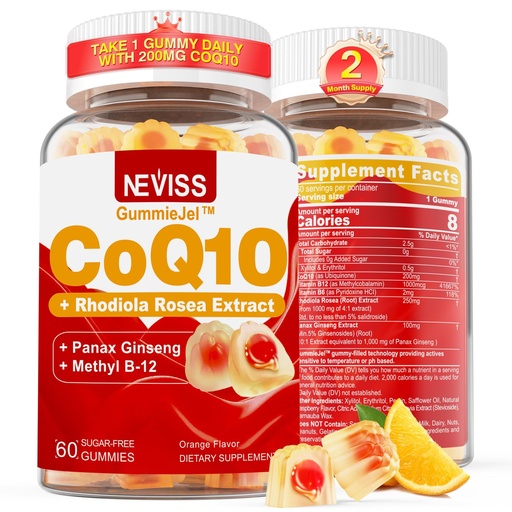 [BRSROFT7OZ5QMFDA] Sugar Free CoQ10 Gummies 200mg/400mg + Rhodiola Rosea + Methyl B12 1000mcg, B6 & Panax Ginseng, Ultra Absorption CoQ10 Supplement for Energy, Hear-t Health, Antioxidant & Brain Support,60-Day Supply