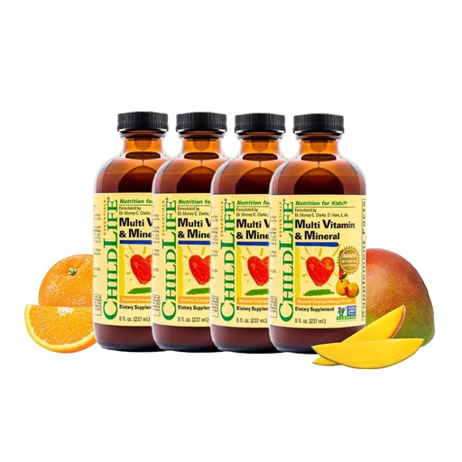 [BRSWGYABCEGRQFL4] CHILDLIFE ESSENTIALS Kids Multivitamin & Mineral, Mango, 8 Fl Oz (4 Pack) | Vitamins for Kids, Liquid Multivitamin Supplement, Toddler & Baby Wellness, Natural, & Mineral