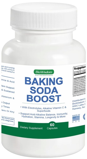 [BRSRGBQHOACBQADB] Baking Soda Boost Capsules for Alkalinity & Immunity – Organic Use Sodium Bicarbonate Aluminum Free Powder to pH Balance, Boost Alkalinity Non-Acid VIT C 60 Count