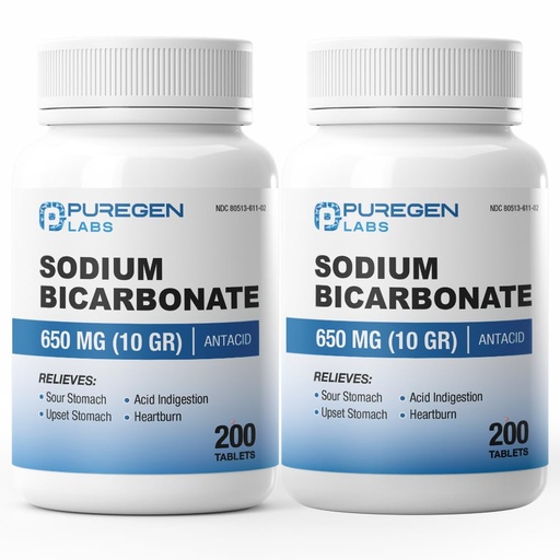 [BRSREBQLDJYWG3DB] Puregen Labs Sodium Bicarbonate Tablets 650mg (10 Grains) | 200 Count | Relief of Acid Indigestion, Heartburn, Sour Stomach & Upset Stomach (2)