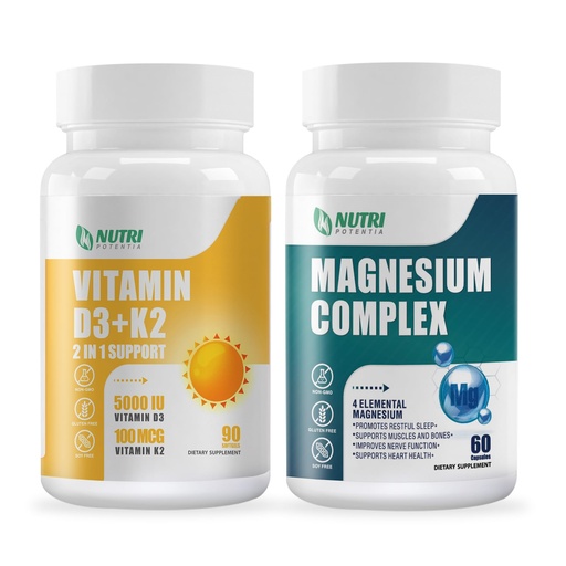 [BRSRAAA7OIGQEGTK] Vitamin D3 K2 with MCT Oil 90 Softgels & Magnesium Breakthrough Complex Supplement | Bone, Heart, Muscle & Nervous System Support - Non-GMO