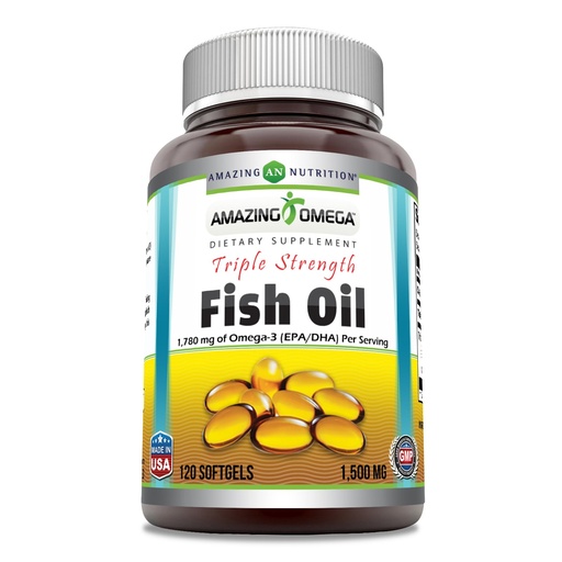 [BRSWGHTRBUBRQEIU] Amazing Omega Triple Strength Fish Oil Supplement | 1500 Mg Per Serving |120 Softgels | Non-GMO | Gluten Free | Made in USA