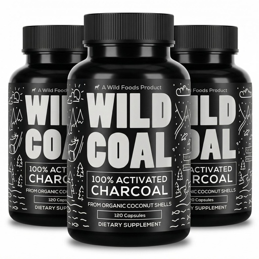 [BRSREHACCF5R4YI4] Wild Foods Activated Charcoal Capsules | 100% Organic Coconut Shells Active Tablets | Lab Tested & Non-GMO Detox Pills | USA (Three Bottles - 120 Capsules)