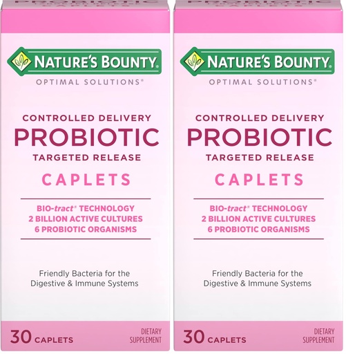 [BRSRACAZOENB6CY3] Nature's Bounty Probiotic, Controlled Delivery Dietary Supplement, Supports Digestive, Intestinal and Immune Health, 30 Caplets, 30 Total Servings (Pack of 2)