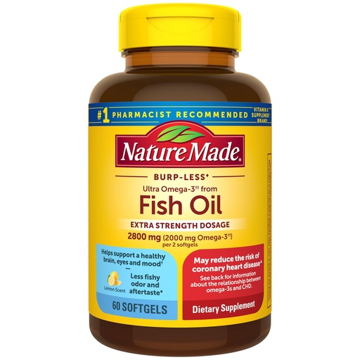 [BRSWYCQRBVYGCALA] Nature Made Extra Strength Omega 3 Fish Oil Supplements, 2800mg, Fish Oil Omega 3 Supplements as Ethyl Esters for Healthy Heart, Brain, Eyes, Mood Support, 60 Softgels, 30 Day Supply