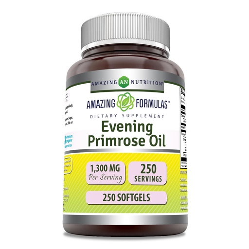 [BRSWGHAQAF5WM3D3] Amazing Formulas Evening Primrose Oil 1300mg, 10% GLA, Softgels Supplement | Hexane Free Cold Pressed Oil | Non-GMO | Gluten Free (250 Count)
