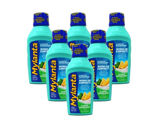 [BRSWKHDZOMIQCA3A] Mylanta Heartburn and Gas Relief, Liquid Antacid, Great New Formula, Now Tastes Better, Classic Lemon Mint Flavor, 12 Fluid Ounce - 6 Pack