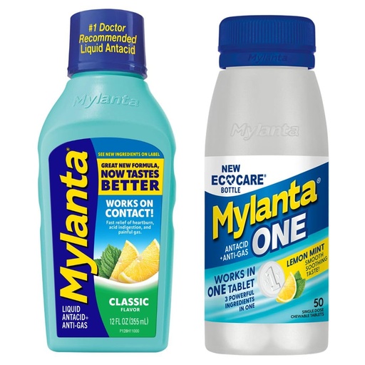 [BRSRAELYAB5WEEQU] Mylanta Heartburn and Gas Relief, Liquid Antacid, Classic Flavor One, Lemon Mint Flavor, 50 Count Bundle