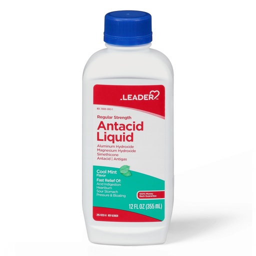 [BRSW2FATCINR4GQY] Leader Antacid Liquid with Aluminum Hydroxide, Simethicone, Antacid/Antigas for Heartburn Relief, Acid Indigestion, Pressure & Bloating, Sour Stomach, Cool Mint Flavor 12 FL oz