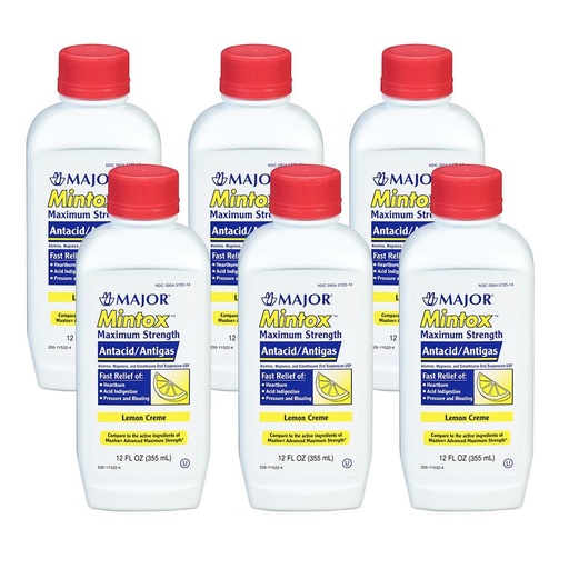 [BRSWIHANAAPRU2Y3] MAJOR Mintox Maximum Strength Antacid/Antigas for Fast Relief of Heartburn, Acid Indigestion, Pressure, Bloating - Lemon Creme - 12 Fl Oz (355 mL) (6 Pack)