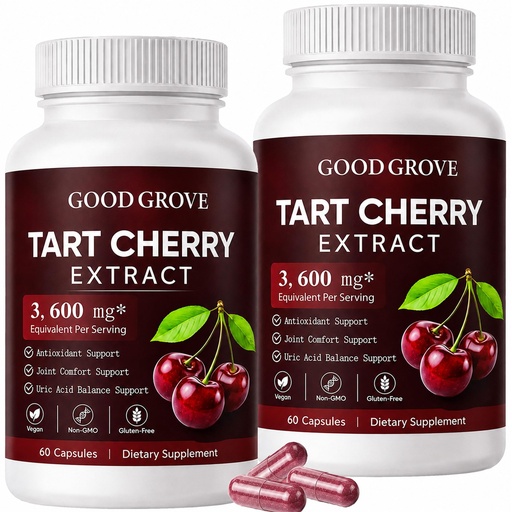 [BRSRYZY6CF4AM2Y2] Good Grove Tart Cherry Capsules 3600mg | 10:1 Tart Cherry Extract with Natural Antioxidants | Supports Daily Wellness & Mobility | Promotes Restful Sleep | Non-GMO | Gluten Free | 60 Counts (2)