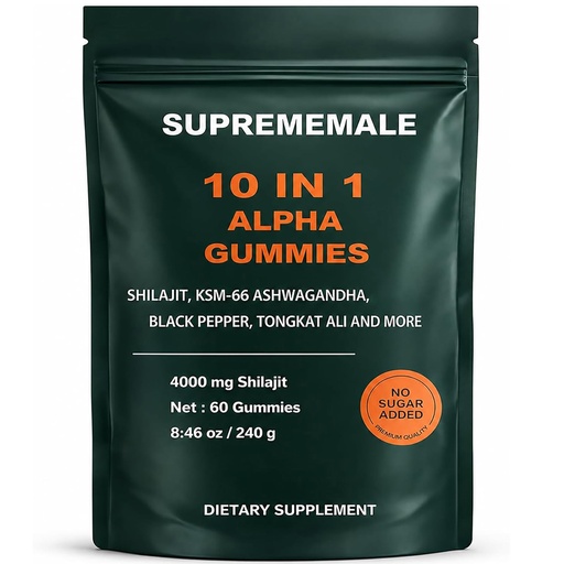 [BRSRYYLRCF5QOC3H] SupremeMale 10 in 1 Alpha Gummies, 4000 mg for Men(1)