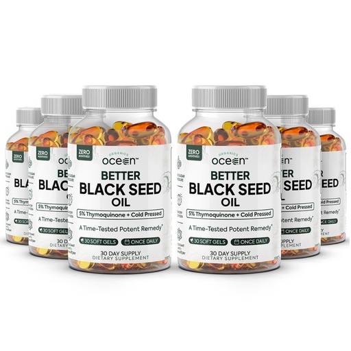 [BRSRAA32CAJQACTH] Organics Ocean Better Black Seed Oil Cold Pressed - Pure Nigella Sativa Oil for Immune Support - 5% Thymoquinone - Support Memory, Vitality, and Cellular Health - 6 Pack Bulk Supply