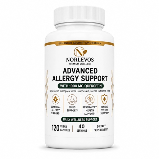 [BRSRYZQROZ6QODL5] Advanced Allergy Support –Quercetin Complex–1000 mg Quercitin with Bromelain, Stinging Nettle, Vitamin C & Zinc – Sinus, Immune & Respiratory Supplement–Non-GMO,Natural Antioxidant-120 Vegan Capsules
