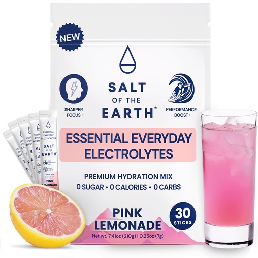 [BRSRAZYPCIDQEYLG] Salt of the Earth Premium Zero-Sugar Electrolyte - Made with Pink Himalayan Salt - Hydration Powder Packets | Premium Ingredients | Keto & Paleo Friendly | 30 Sticks, Pink Lemonade