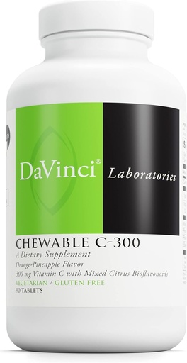 [BRSWYFALBECGYAD4] DaVinci Labs Chewable C-300 - 支持免疫健康、胆固醇和凝胶生产的补充药 - 配有维生素C、Pectin和更多 - 不含葡萄糖 - 橙菠萝火焰 - 90 蔬菜片