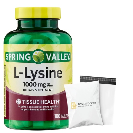 [BRSREZYHPMNWEA3D] Spring Valley L-Lysine 1000mg 100 Tablets, llysine Supplement for Immune Support Set with Basket Goods Store