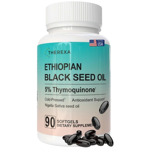 [BRSRYYAQDMBREDTK] Ethiopian Black Seed Oil 5% Thymoquinone – Pure Cold Pressed Nigella Sativa Black Cumin Seed Oil Softgels – High Thymoquinone (500 mg per Capsule) - 90 Softgels
