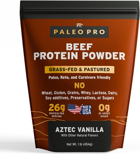 [BRSWICQYAYDRCDYZ] Paleo Pro 26G Beef Protein Powder - Grass Fed Protein Powder Isolate - Pure Animal Based Pastured & Cage-Free | Dairy & Gluten Free, Natural & Clean Proteins for Paleo & Keto - 15 Days Supply Vanilla