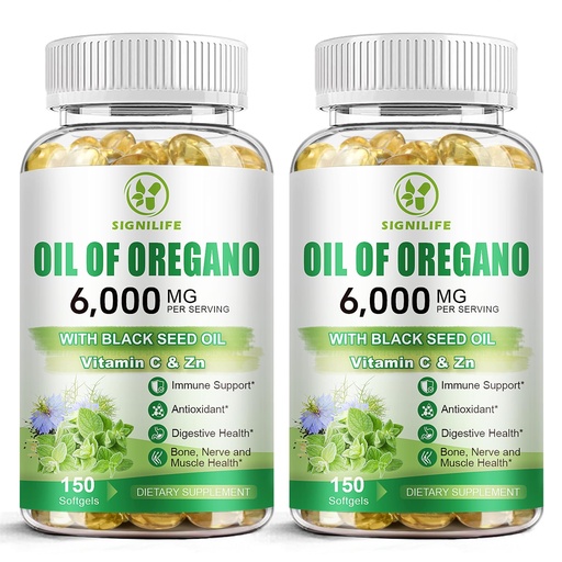 [BRSRE2T2CUPRUCAY] Oil of Oregano with Black Seed Oil, 6000mg Oregano Oil Capsules for Immune Support with High Carvacrol & Thymoquinone, Antioxidant, Non-GMO, Gluten Free, 300 Softgels
