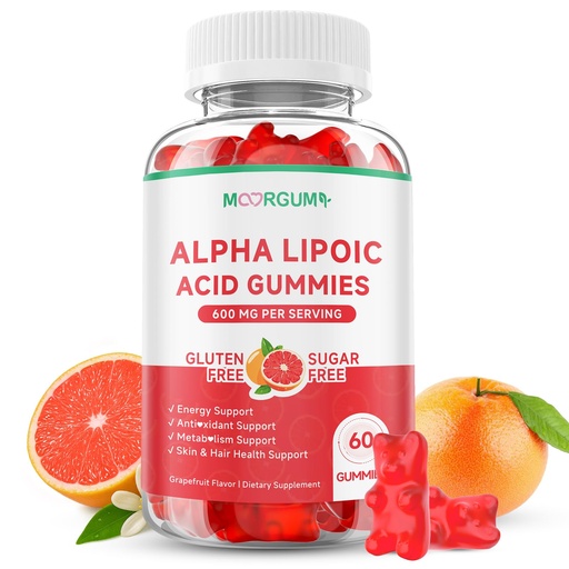 [BRSRGFA7A4FBMD32] Alpha Lipoic Acid 600mg Gummies, Support Antioxidant, Nerve, Metabolic & Liver Health, Sugar Free, Vegan ALA Supplements, 60 Count, Grapefruit Flavor