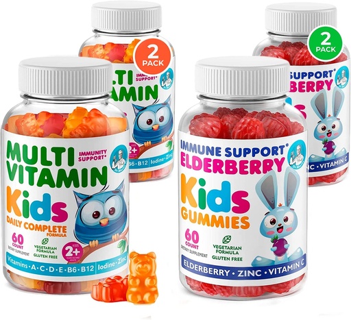 [BRSRMEL3OENQMDYZ] DR. MORITZ Elderberry Gummies for Kids (60 Count 2 Pack) e Kids Multivitamin Gummies Bundle (60 Count, 2 Pack) - per il supporto immunitario dei bambini e la salute generale