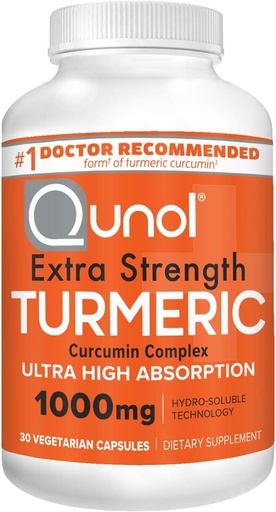 [BRSWYAA5BUHRQD36] Qunol Turmeric Curcumin Capsules, 1000mg Extra Strength Supplement, Patented Hydro-Soluble Technology, Alternative to Turmeric Curcumin with Black Pepper, 30 Veggie Capsules