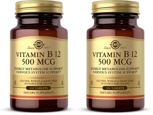 [BRSREAAZB56WMHI2] Solgar Vitamin B12 500 mcg - 100 Tablets - Vegan, Gluten Free, Dairy Free, Kosher - 100 Servings (Pack of 2)