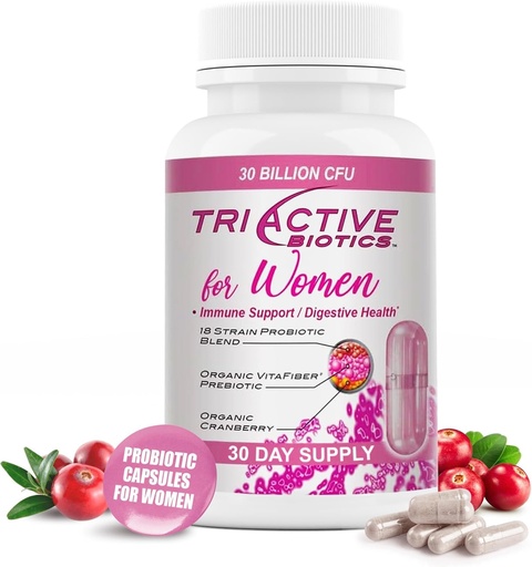 [BRSRMCQTDEBWGFYZ] Essential Source Triactive Biotics for Women – Probiotics for Women with 18 Strains, Organic VitaFiber Prebiotic & Cranberry for Digestive, Immune, Urinary & Vaginal Health – 30 Capsules