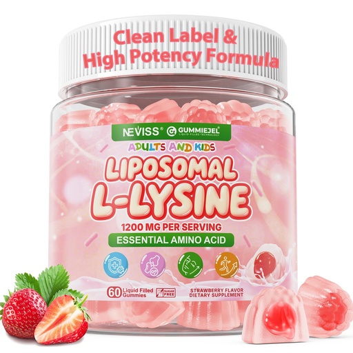 [BRSREAT5DINQO335] Liposomal L-Lysine Gummies 1200mg | High Absorption Immune & Skin Support | Vegan Amino Acid Supplement for Adults & Kids | Lips & Oral, Bone & Collagen Health | Non-GMO, Sugar-Free, 60 Gummies
