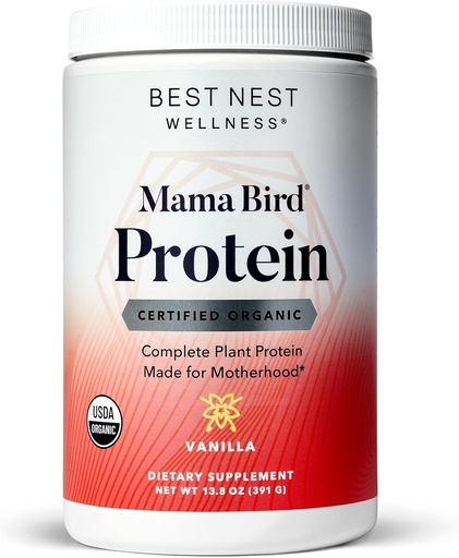 [BRSW2HYKOUMRYCDU] Best Nest Wellness Mama Bird Prenatal Protein Powder for Women, Certified Organic, Vegan, Non-GMO, Hemp & Pea Plant Complete Protein, 15g, Dairy Free, Vanilla Flavor, 13.8 oz