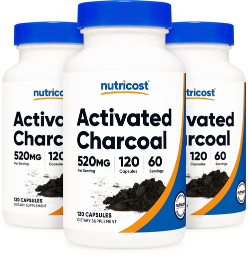 [BRSWGGQBBAPWG3DH] Nutricost Activated Charcoal 520mg, 120 Capsules (3 Bottles) | Premium Powder, GMO-Free & Gluten Free