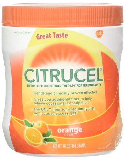 [BRSWIYQOAACREGDK] CITRUCEL Fiber Powder for Occasional Constipation Relief, Methylcellulose Fiber Powder, Orange Flavor - 16 Ounces