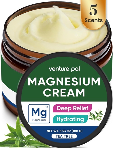 [BRSRAFQKPINBEEQ2] Venture Pal Magnesium Lotion, Topical Magnesium Cream for Sleep, Leg Cramps & Pain, Muscle Relaxation, Calm, Moisturizing Supplement with Coconut Oil, Shea Butter & Hyaluronic Acid, Safe for Kids