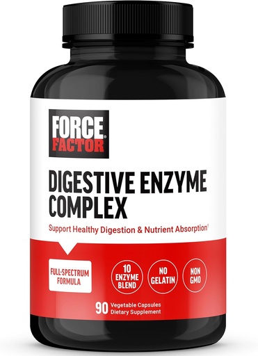 [BRSROAYHOEFROYDG] FORCE FACTOR Digestive Enzymes Complex to Support Digestive Health, Gut Health, and Provide Bloating Relief for Women and Men, Full-Spectrum 10 Digestive Enzymes, Non-GMO, 90 Capsules