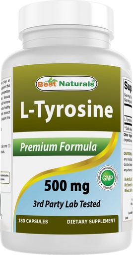 [BRSWIBQYO4GWAGYV] Best Naturals L-Tyrosine 500 Mg 180 Capsules - Supports Mental Alertness, Energy, Focus, Healthy Glandular Function and Balance