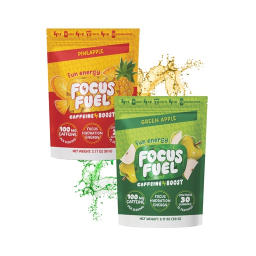 [BRSREEAPOEORY3IZ] FocusFuel Energy Chews Variety Pack – Green Apple & Pineapple (2-Pack, 30 Servings Total) – 100mg Natural Caffeine + Nootropics – Tropical Tart Energy, No Crash