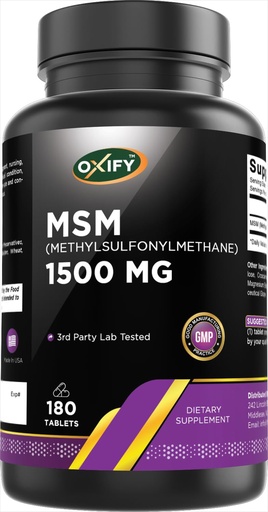 [BRSREAT4CEJWYHT4] Oxify MSM 1500 mg (Also Called (Methylsulfonylmethane) | 180 Tablets | Gluten-Free, Non-GMO | Supplement Made in USA