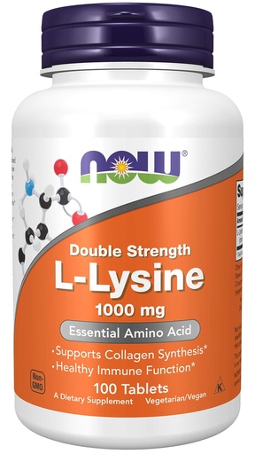 [BRSWIGQIPN4ACYLK] Now Foods L-Lysine 1000 mg Double Strength - 100 Tabs 3 Pack