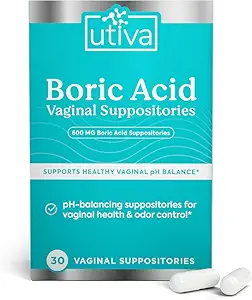 [BRSROH36CBYGYYAY] Utiva Boric Acid Suppositories for Women - pH Balance - Feminine Care - 600mg Boric Acid to Lower pH and Support Vaginal Health, BV Treatment for Women, 30 Vaginal Suppositories